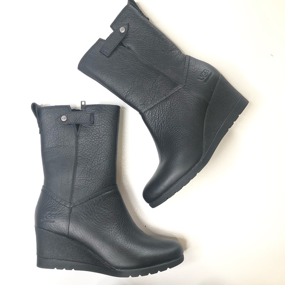 ugg womens potrero waterproof leather wedge boots black